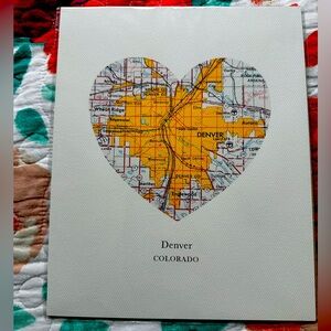 Denver, Colorado map art print in heart shape